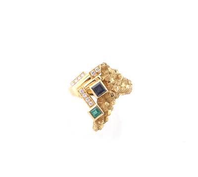 Brillant Saphir Smaragd Ring - Schmuck