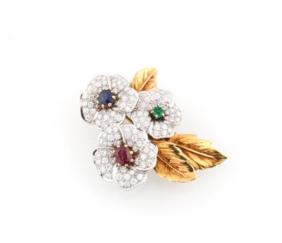 Brillant Farbsteinbrosche - Exquisite jewellery