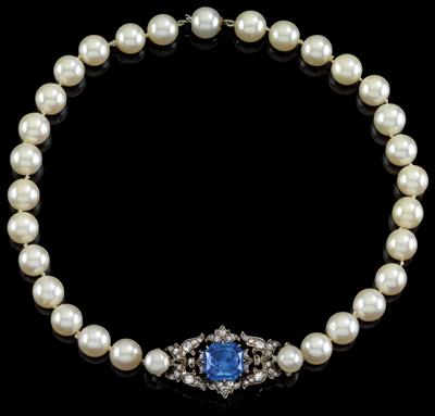 Kulturperlencollier mit unbehandeltem Saphir ca. 5,50 ct - Exquisite jewellery