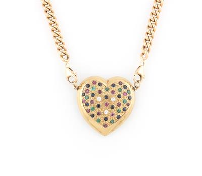 Rubin Saphir Smaragd Brillant Collier - Schmuck