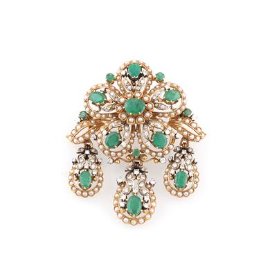 Kutlurperlen Achtkantdiamant Smaragd Anhänger - Jewellery