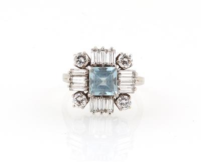 Aquamarin Brillant Diamant Ring zus. ca. 3,30 ct - Gioielli