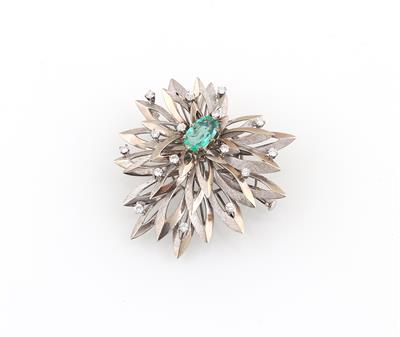 Smaragd Brillantbrosche zus. ca. 2,70 ct - Jewellery