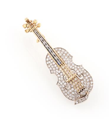 Brillant Saphirbrosche Geige - Schmuck