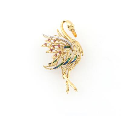 Brillant Rubinbrosche Flamingo - Jewellery