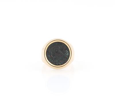 Ring mit antiker Bronzemünze - Taschenuhrenschwerpunkt und Herrenaccessoires