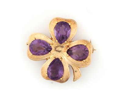 Amethyst Brosche "Vierblättriges Kleeblatt" - Klenoty