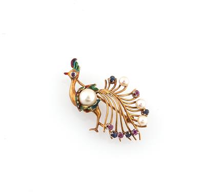 Kulturperlen Brosche Pfau - Schmuck