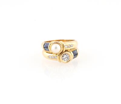 Kulturperlen Brillant Saphir Ring - Schmuck