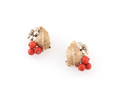 Korallen Blüten Ohrclips - Jewellery