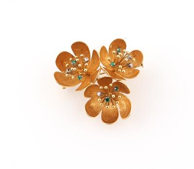 Diamant Smaragd Blütenbrosche - Jewellery