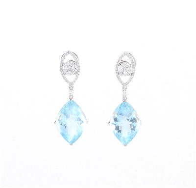 Diamant Aquamarin Ohrsteckgehänge - Sommerauktion Schmuck