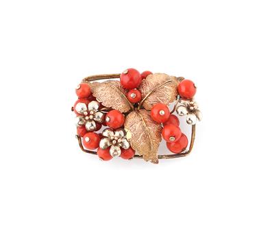 Korallen Blüten Brosche - Jewellery