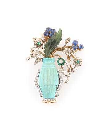 Diamant Farbstein Brosche Jardiniere - Jewellery