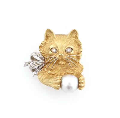 Kulturperlen Brillant Anhänger Katze - Schmuck