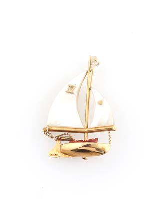 Perlmuttbrosche Segelschiff - Schmuck