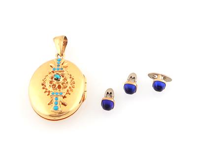 Türkis Medaillon und drei Hemdenknöpfe mit Imitationssteinen - Jewellery