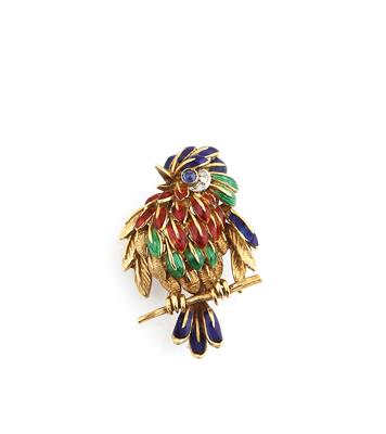 Achtkantdiamant Saphir Brosche Vogel - Schmuck