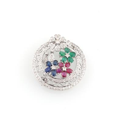 Brillant Farbstein Blüten Anhänger - Schmuck