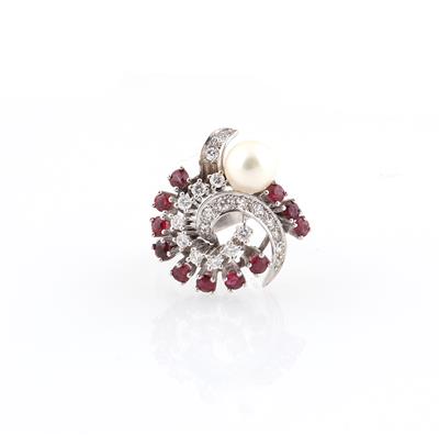 Diamant Rubin Kulturperlen Ring - Diamanti e pietre preziose esclusivi