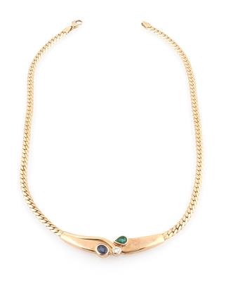 Brillant Saphir Smaragd Collier - Schmuck