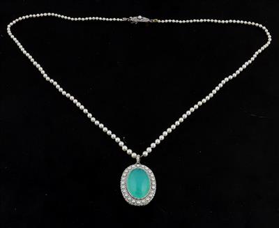 Kulturperlen Diamant Chrysopras Collier - Gioielli