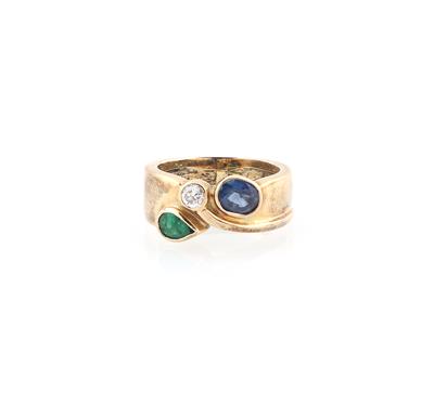 Brillant Saphir Smaragd Ring - Schmuck