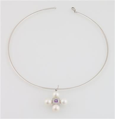 Amethyst Kulturperlen Kreuzanhänger - Schmuck