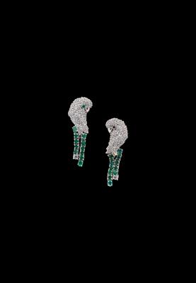 Brillant Smaragd Rubin Ohrclips Papageien - Jewellery