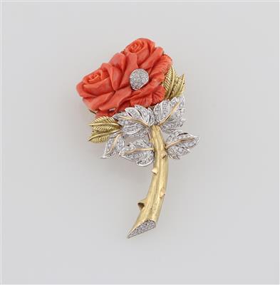 Brillant Korallenbrosche Rose - Schmuck