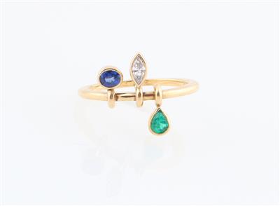 Diamant Saphir Smaragd Ring - Gioielli