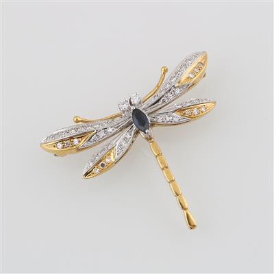 Diamant Saphir Brosche Libelle - Schmuck