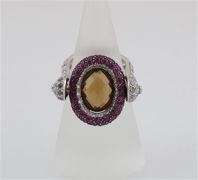 Brillant Rubin Saphir Citrin Ring - Gioielli