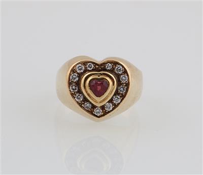 Brillant Rubin Ring Herz - Schmuck