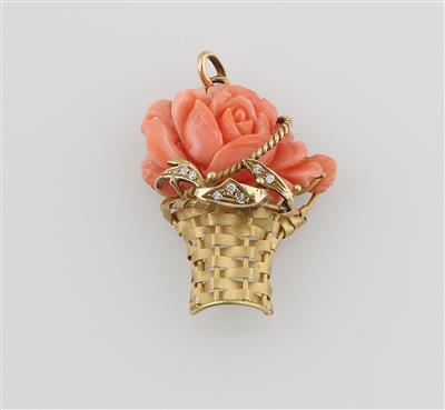 Korallen Diamant Anhänger "Blumenkorb" - Jewellery