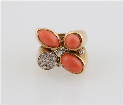 Brillant Korallen Ring - Schmuck