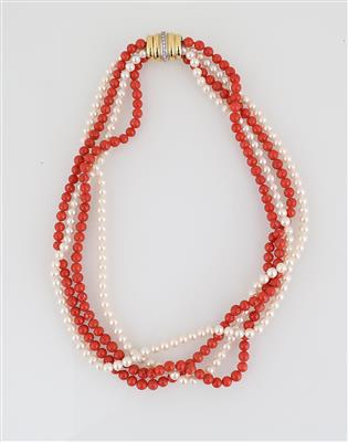 Kulturperlen Korallen Collier - Jewellery