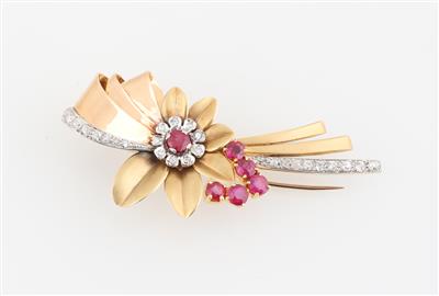Altschliff Diamant Rubin Brosche - Jewellery