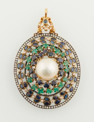 Diamant Farbstein Anhänger mit Mabeperle - Jewellery