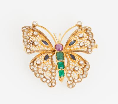 Diamant Farbstein Brosche Schmetterling - Jewellery