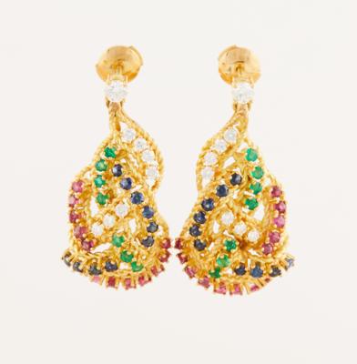 Brillant Rubin Saphir Smaragd Ohrsteckgehänge - Mother's Day Auction Jewellery