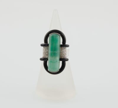 Brillant Onyx Ring mit behandeltem Jadeit - Schmuck