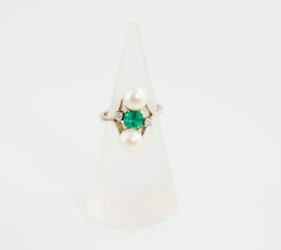 Kulturperlen Brillant Smaragd Ring - Jewellery