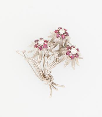 Brillant Rubin Blütenbrosche - Jewellery