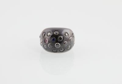 Rubin Saphir Ring mit behandelten schwarzen Diamanten - Schmuck