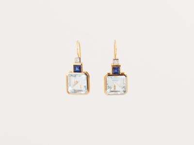Diamant Saphir Aquamarin Ohrgehänge - Jewellery
