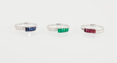 Drei Diamant Farbsteinringe - Jewellery