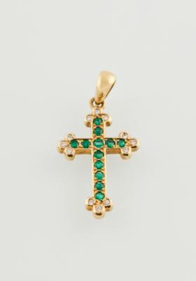 Brillant Smaragd Kreuzanhänger - Gioielli