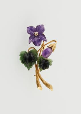 Amethyst Nephrit Brosche Veilchen - Jewellery