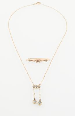 Diamant Saphir Collier und Brosche - Klenoty